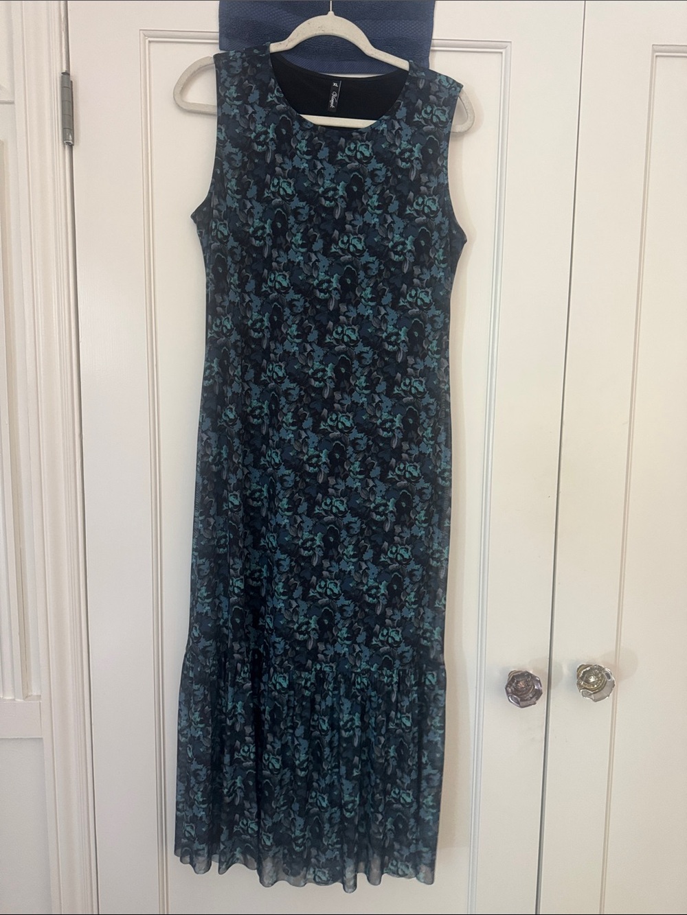 Sleeveless Teal Floral Maxi Dress - Women's